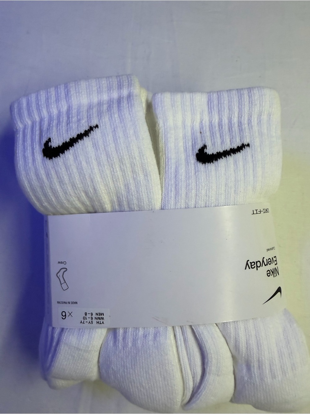 Nike White Crew Athletic Socks with Black Swoosh - 3 Pack